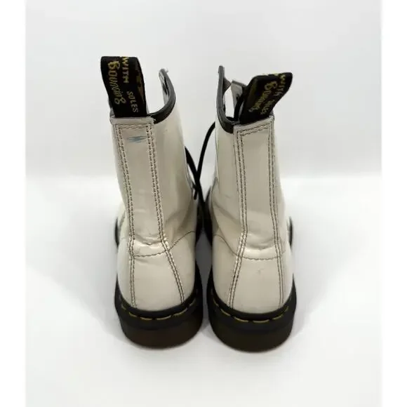 dr martens boots women’s 7 White Bouncing Soles Lace Up Combat Leather Classic - Picture 3 of 8